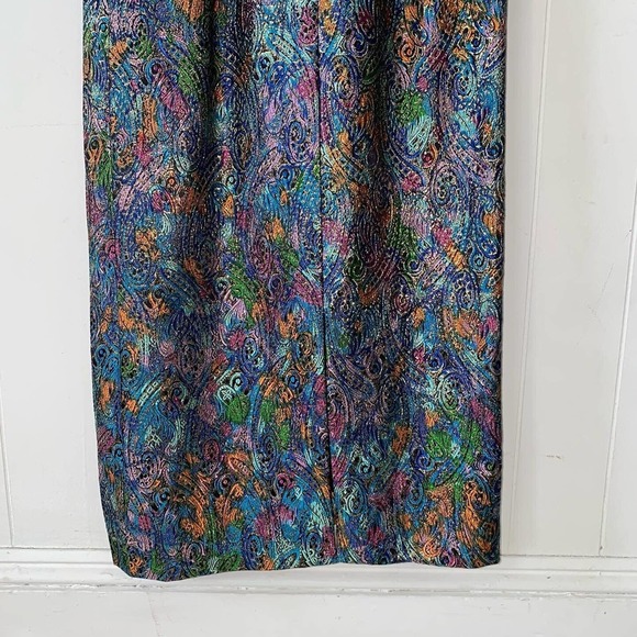 Vintage 1950s Jacquard Metallic Lamé Bombshell Evening Gown Low Back Asymmetric - Picture 3 of 10